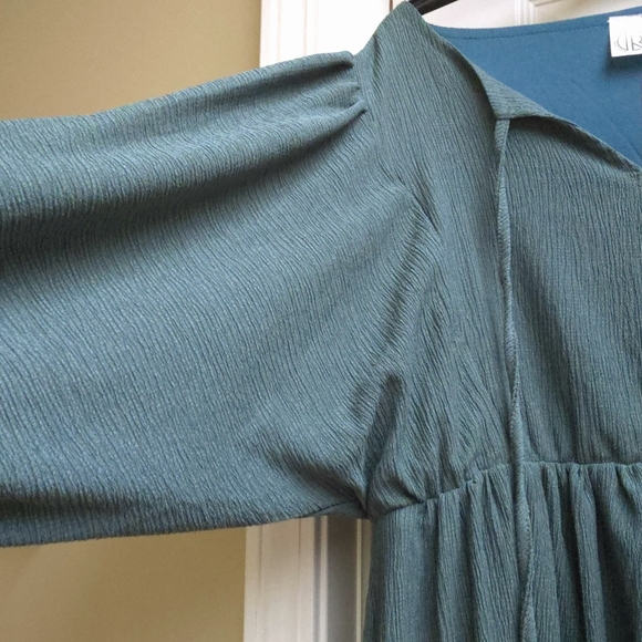 NWT R Collection Teal Empire Waist Crinkle Midi Dress w/pockets lined L/XL - Picture 6 of 8